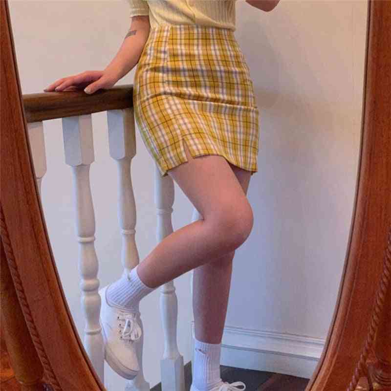 Dámská kostkovaná sukně, studentská šik krátká s opaskem