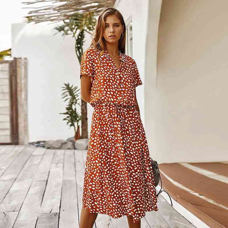 Polka Dot Print, High Waist Sashes A-line Summer Dress