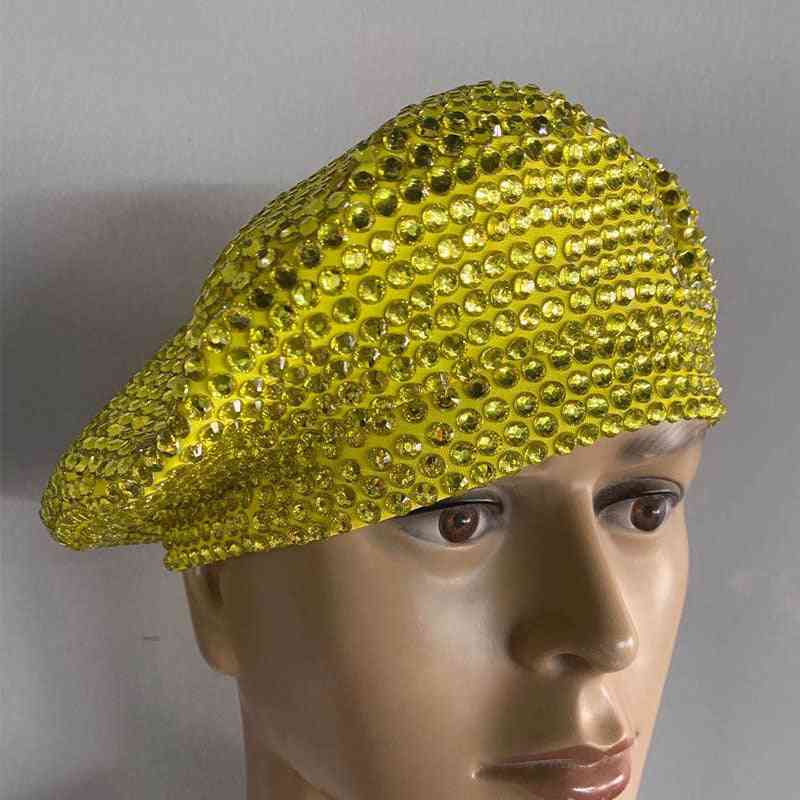 Sombrero de boina de diamantes de imitación completo de moda
