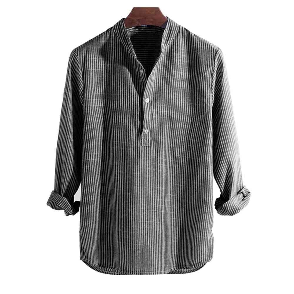 Spring, Summer, Casual Men's Shirt, Cotton Long Sleeve, Striped Slim Fit, Stand Collar Top