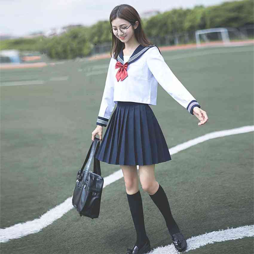 School Uniform, Girl Cosplay Graduation Top, Skirts, Collar & Socks Set