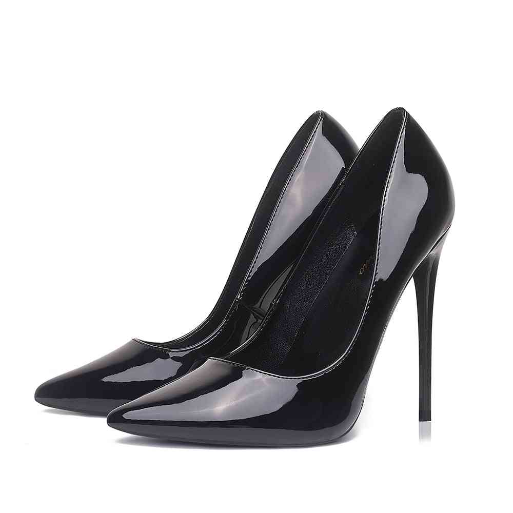 Women, Pumps High Heels, Black Patent, Leather Pointed Toe