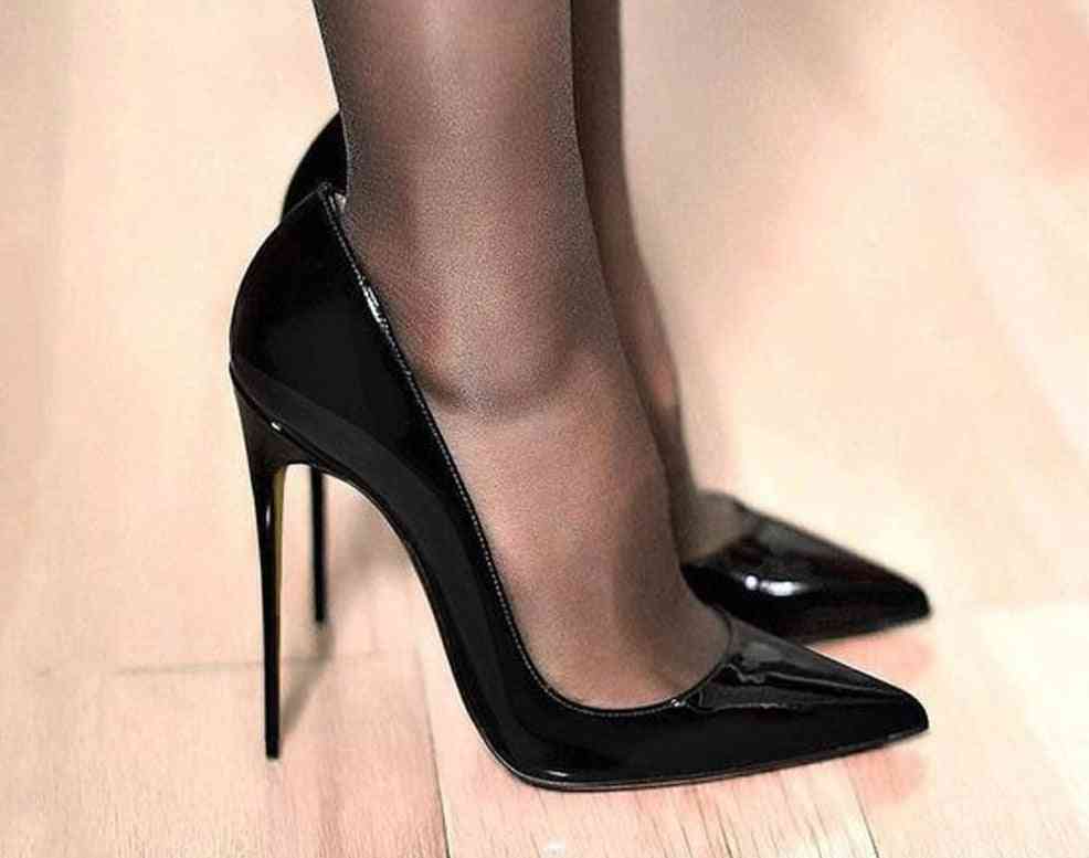 Women, Pumps High Heels, Black Patent, Leather Pointed Toe