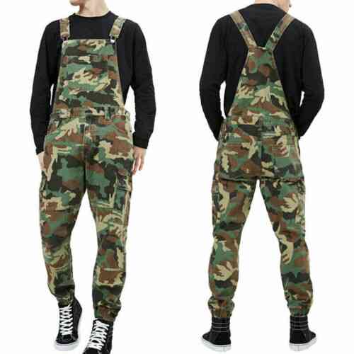 Stylish Mens Camo Dungarees, Work Overalls Bib And Brace Distressed Denim, Camouflage Combat Jumpsuit, Romper Pants, Casual Trousers