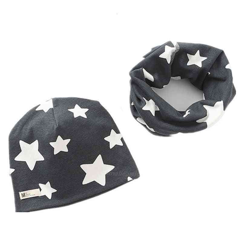 комплект плюшен шапка шал - плодова сова звезди яка за шийка памук комплект-7