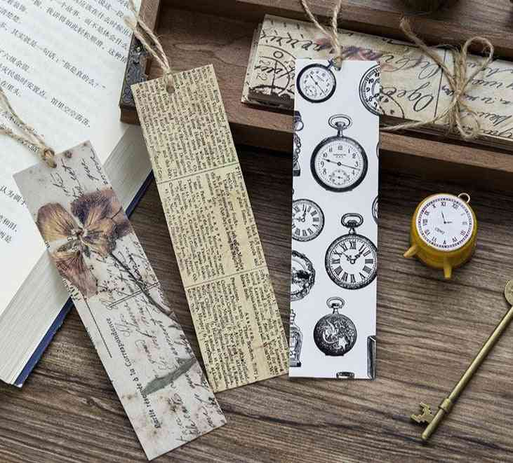 30pcs/box Vintage Retro Style, Clock/newspaper/map Printed-bookmarks