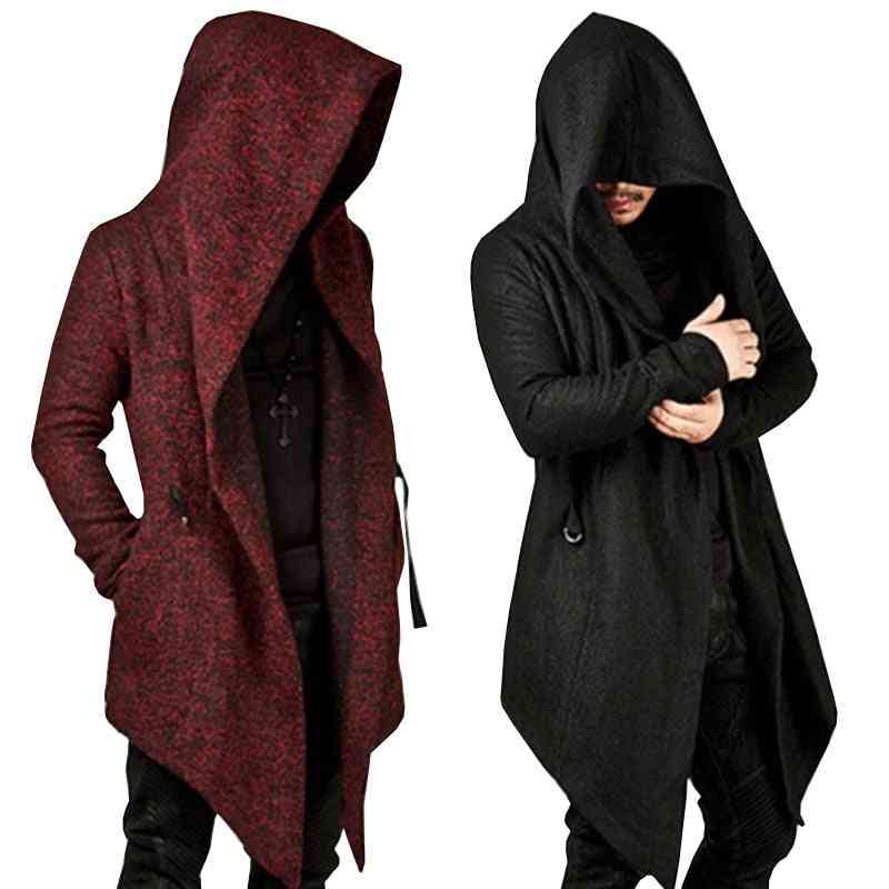 Steampunk Men Gothic Male Hooded,  Vintage Outerwear, Cloak Trench Coat