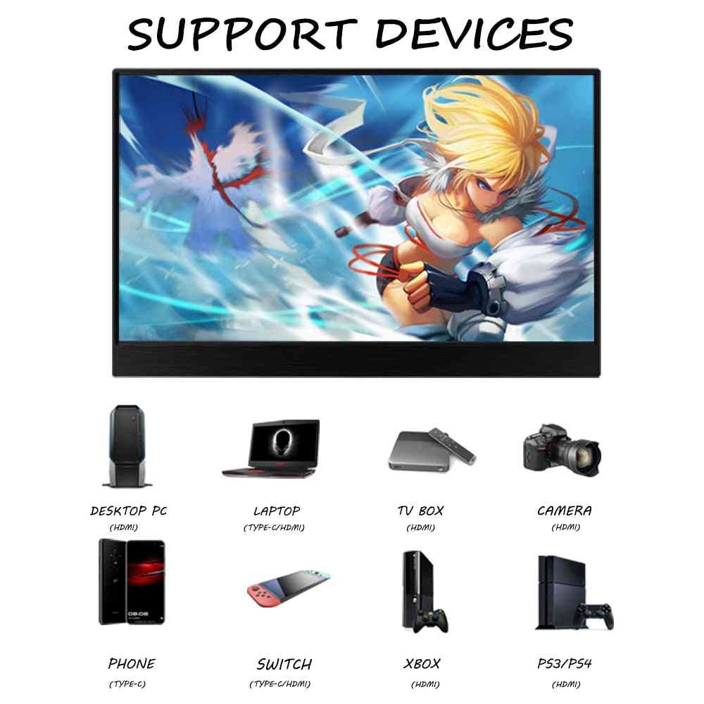 Prenosný dotykový herný monitor hdr ips, usb typu c hdmi pre telefón / notebook / stolný počítač