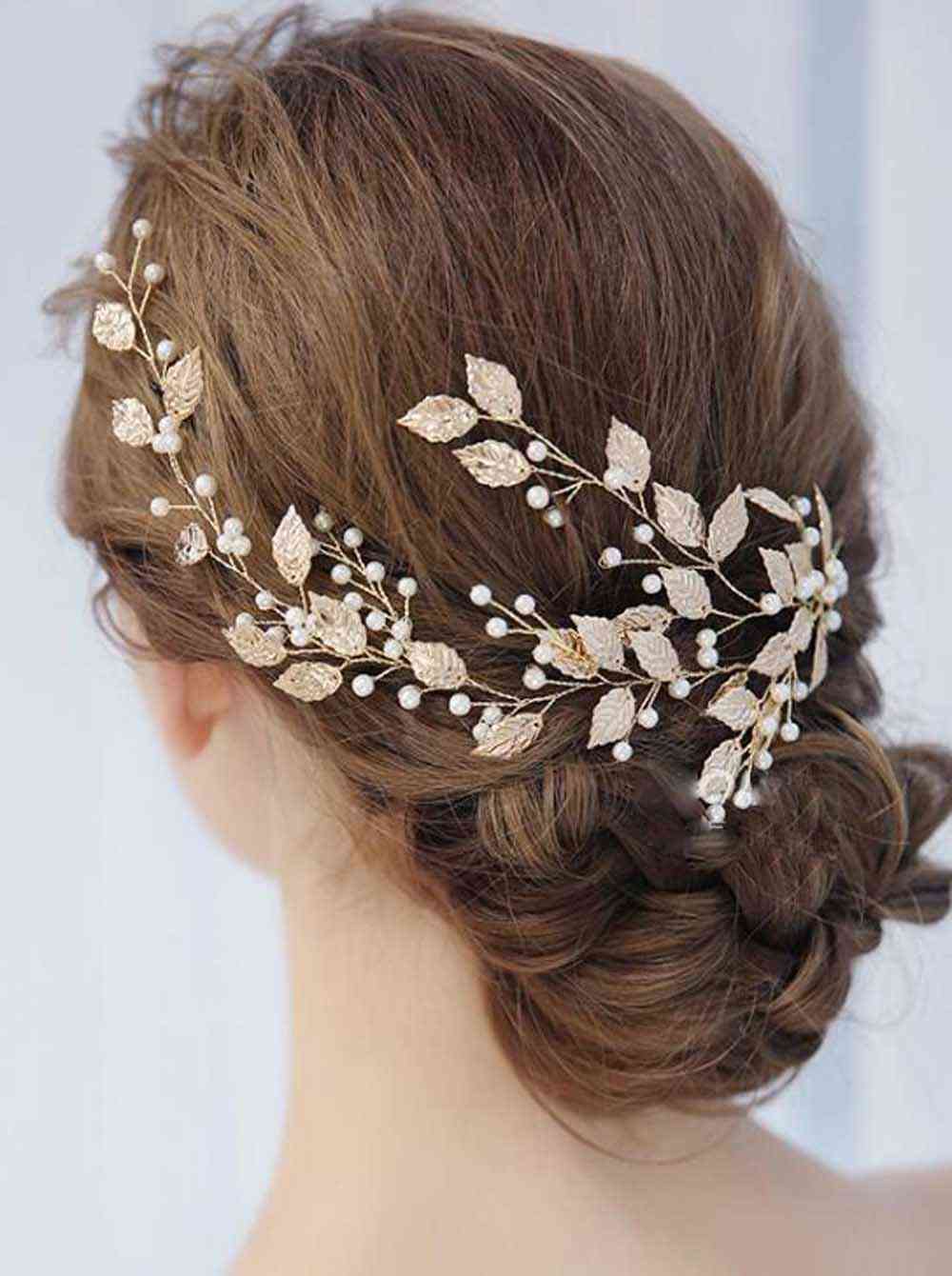 Vintage Leaves And Floral, Crystal Pearl Flower Headband - Hair Accessories