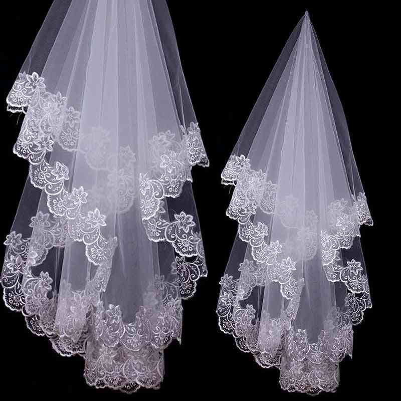 Cathedral Veils Short One Layer Bridal Veil Appliques Lace Edge No Comb
