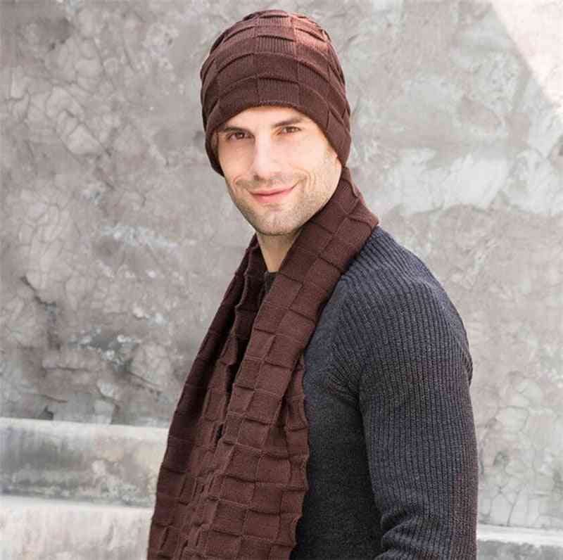 Winter Men Knitted Long Scarf Hat/gloves Set