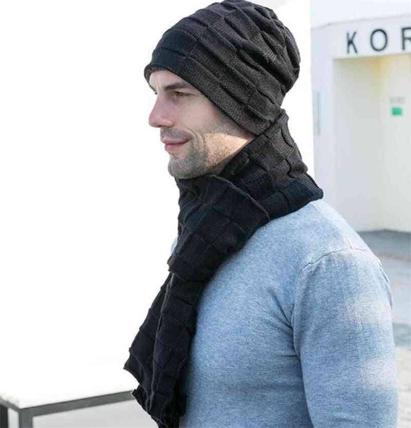 Vinter mænd strikket lang tørklæde hat / handsker sæt
