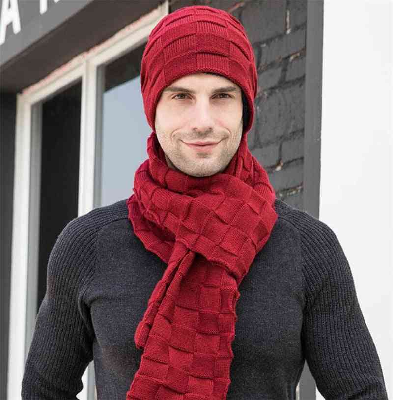 Set di guanti e cappello con sciarpa lunga lavorata a maglia da uomo invernale