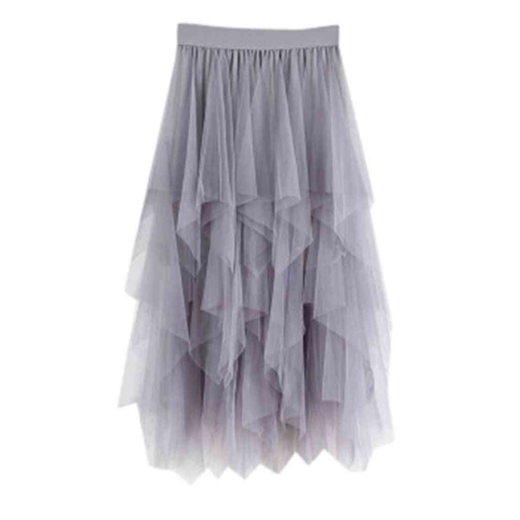 Kvinder uregelmæssig mode, elastisk høj talje, mesh tutu nederdel