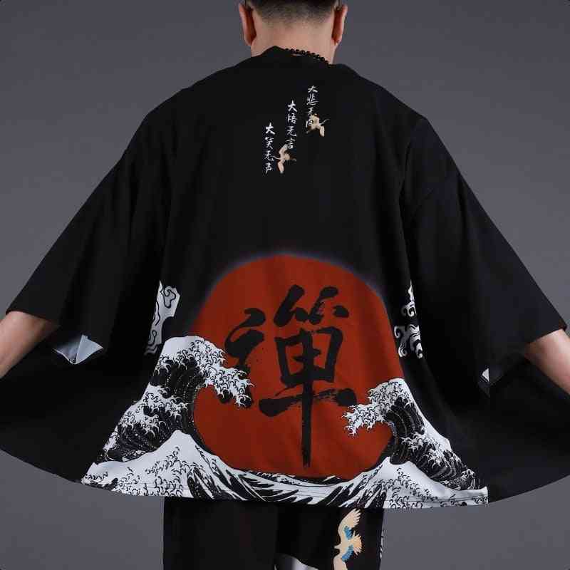Japanese Kimono Cardigan, Samurai Jacket, Streetwear Shirt