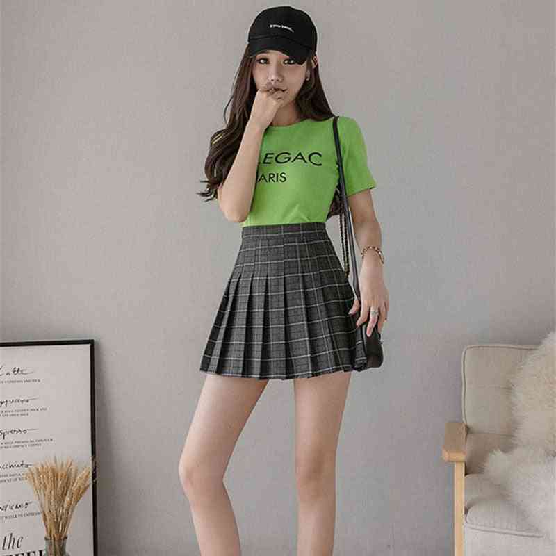 Women Short Pleated Plaid Korean Slim Fit High Waist Style Skirts