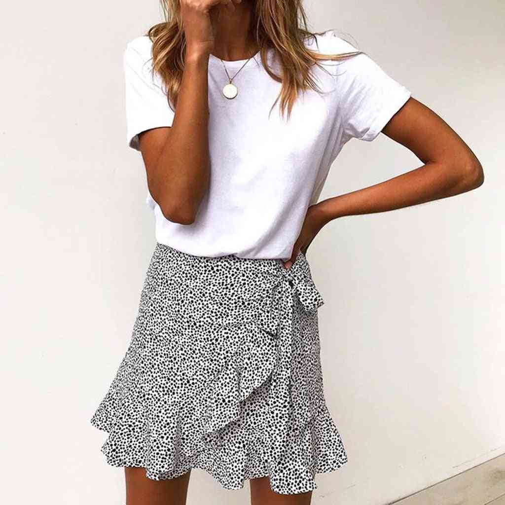 Women's Summer High Waist Ruffles Evening Print Flared Skirt