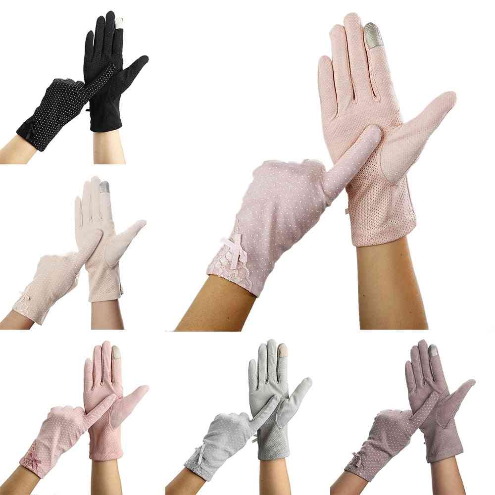 Lace Sunscreen Gloves, Stretch Touch Screen Slip Resistant Driving Glove