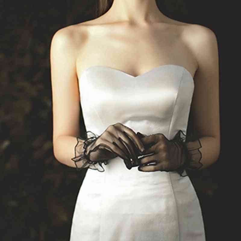 Dámske krátke tylové rukavice, pružná šnúrka z nylonu, lotosový list, rukavice plné prstov