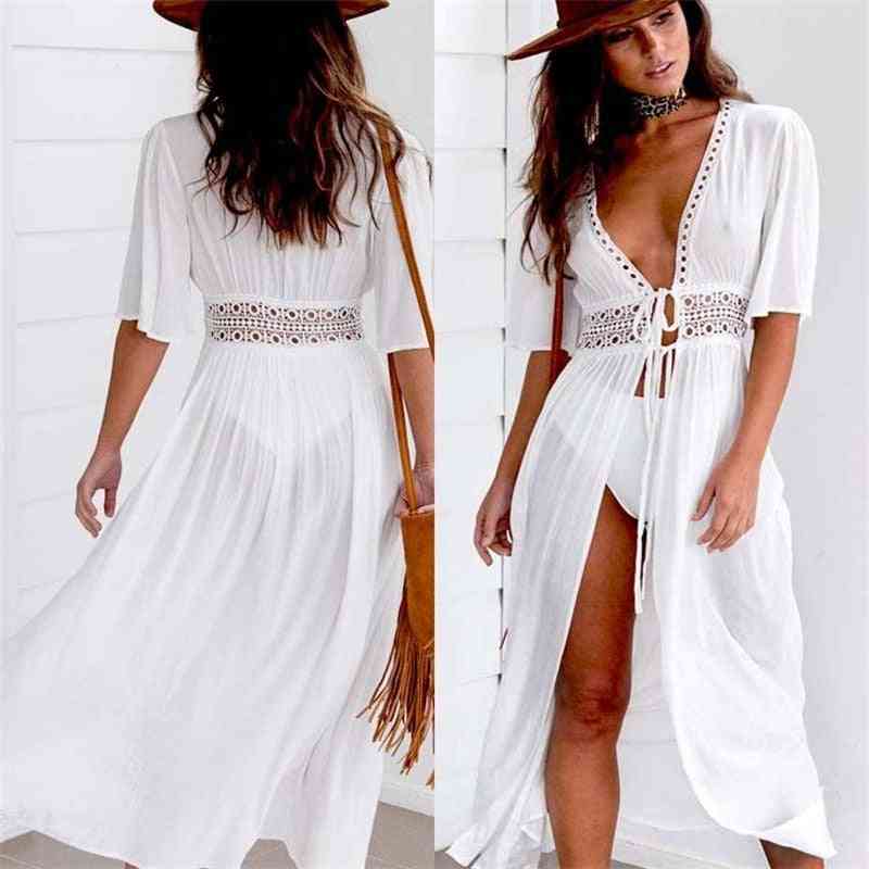 Long Maxi Dress, Backless Tunic Beach Printed Swimwear Suit Cover Up