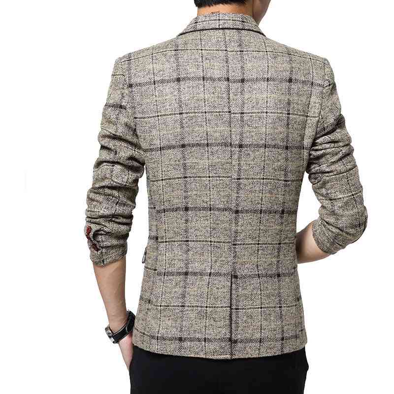 Men's Plaid Spring Autumn Blazers Casual Slim Fits Coat Suit Jacket