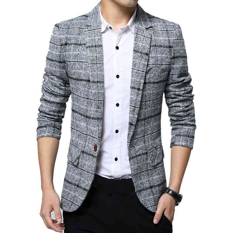 Men's Plaid Spring Autumn Blazers Casual Slim Fits Coat Suit Jacket