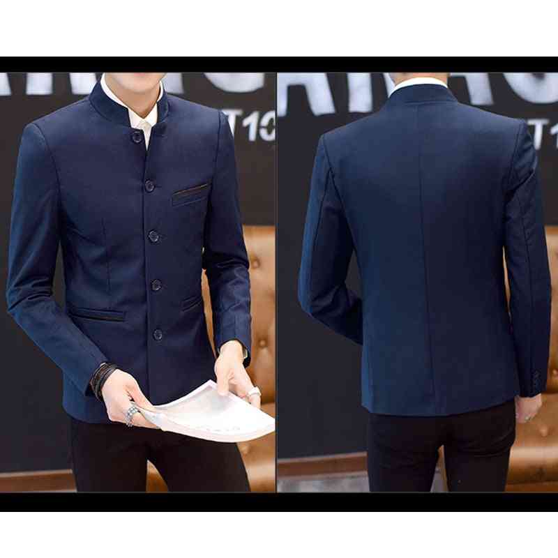 Men Tunic Suit Jacket, Single Breasted Casual Blazers