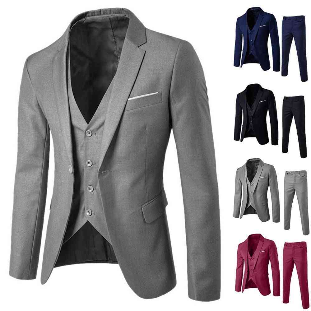 Men 3 Pieces Classic  Business Blazer +vest +pants Suits Sets