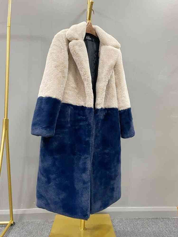 Tyk og varm faux kanin pels lang frakke