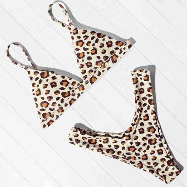 Dame bikini badetøj, leopard print, høj skåret badedragt