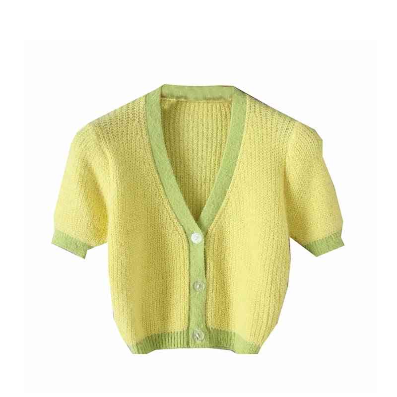 Women's Korean Crop Tops, Short Sleeve, V Neck Weater