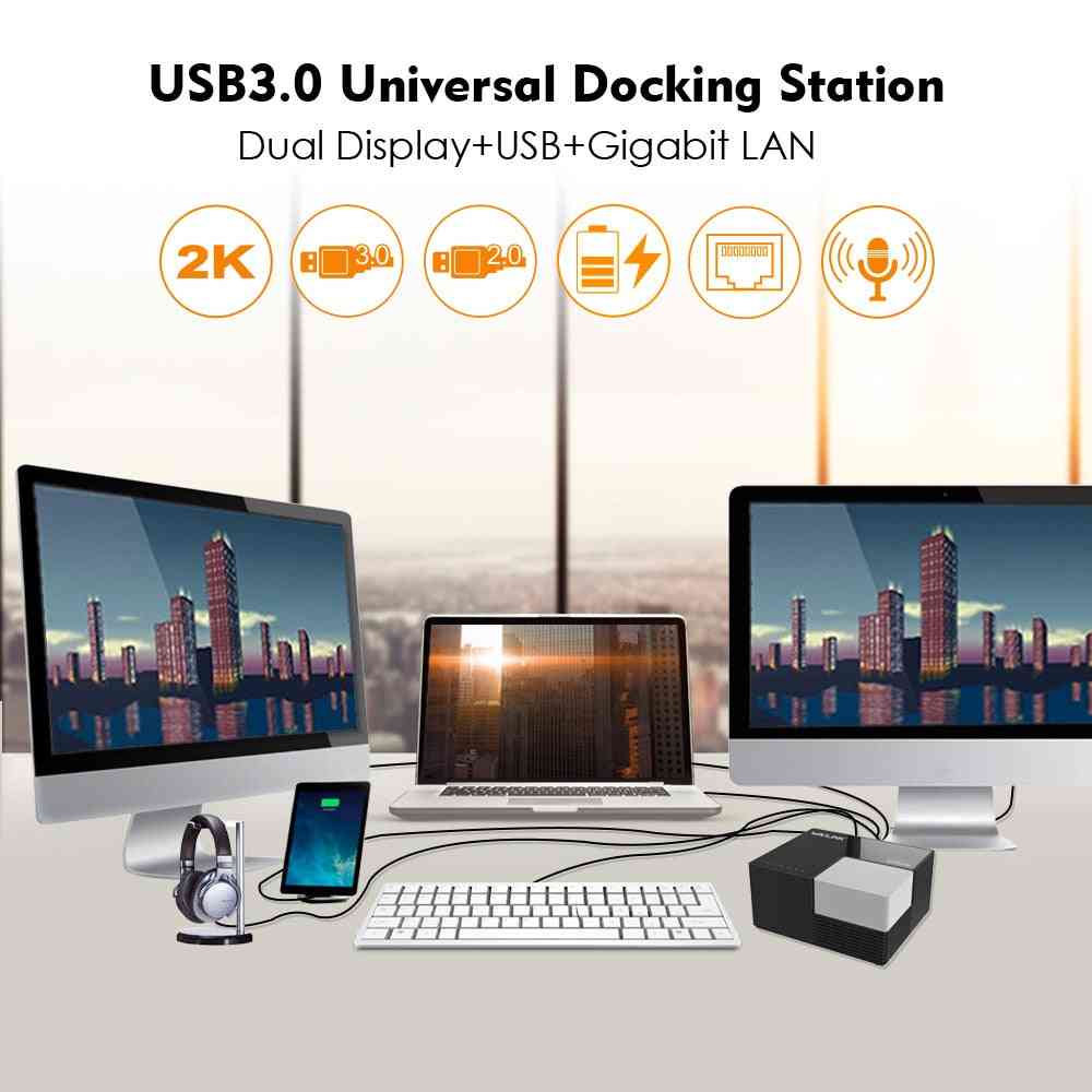 Universel dockingstation, ekstern usb 3.0, dobbelt video displaylink til bærbar pc