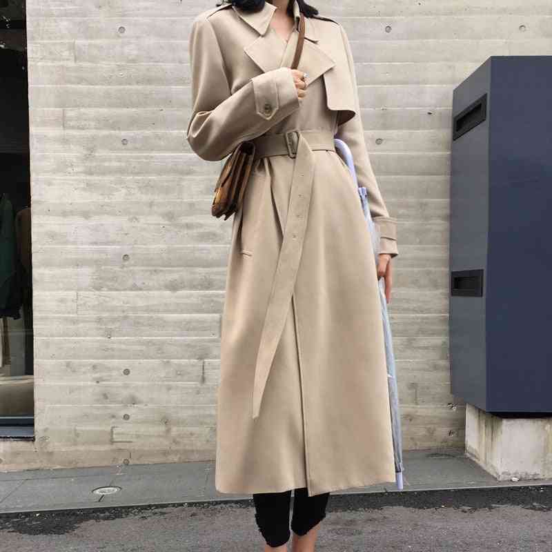 Spring Trench, Loose Long, Windbreaker With Belt Outerwear Coat