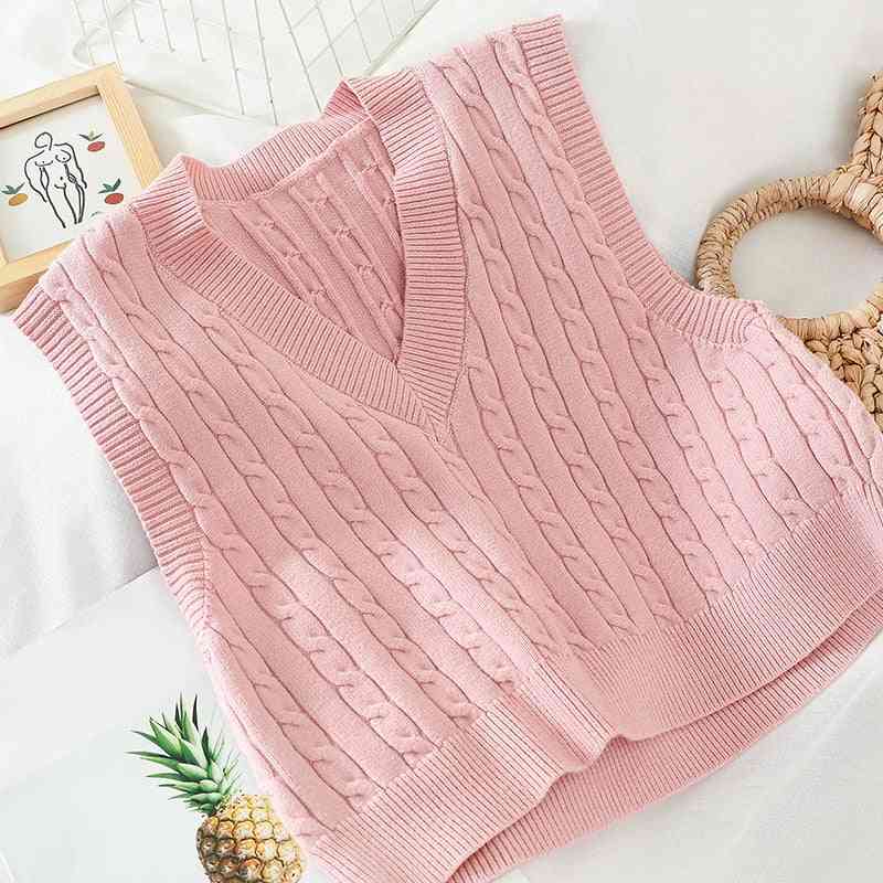 Autumn/winter V-neck Sleeveless Knit Tops Ladies Korean Style Sweater Vest