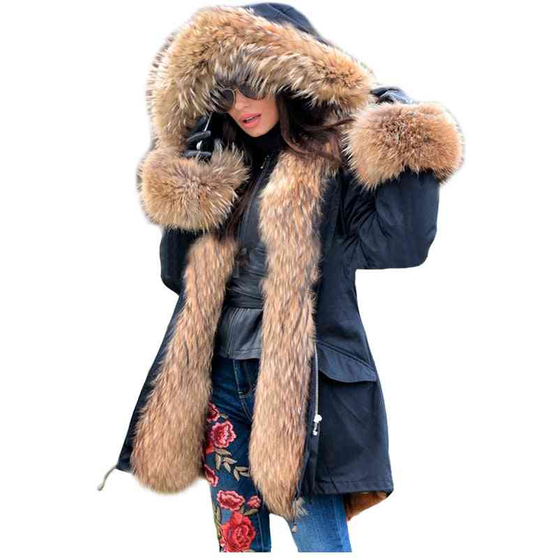 Winter Natural Fox Fur, Long Coats Outerwear Set-4