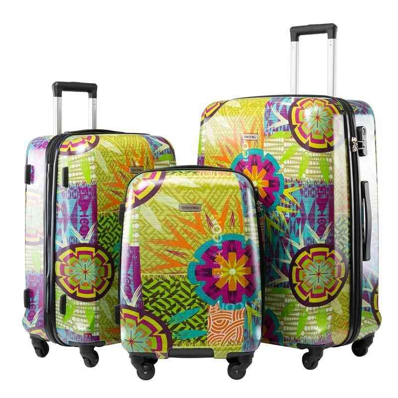 Travel Suitcase With Spinner Wheels, Flowers Graffiti Print