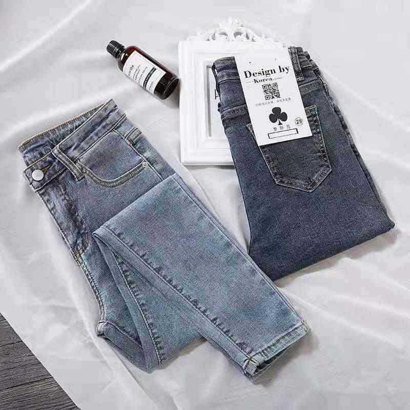 Vintage - damskie jeansy z wysokim stanem, ołówkowe, denim
