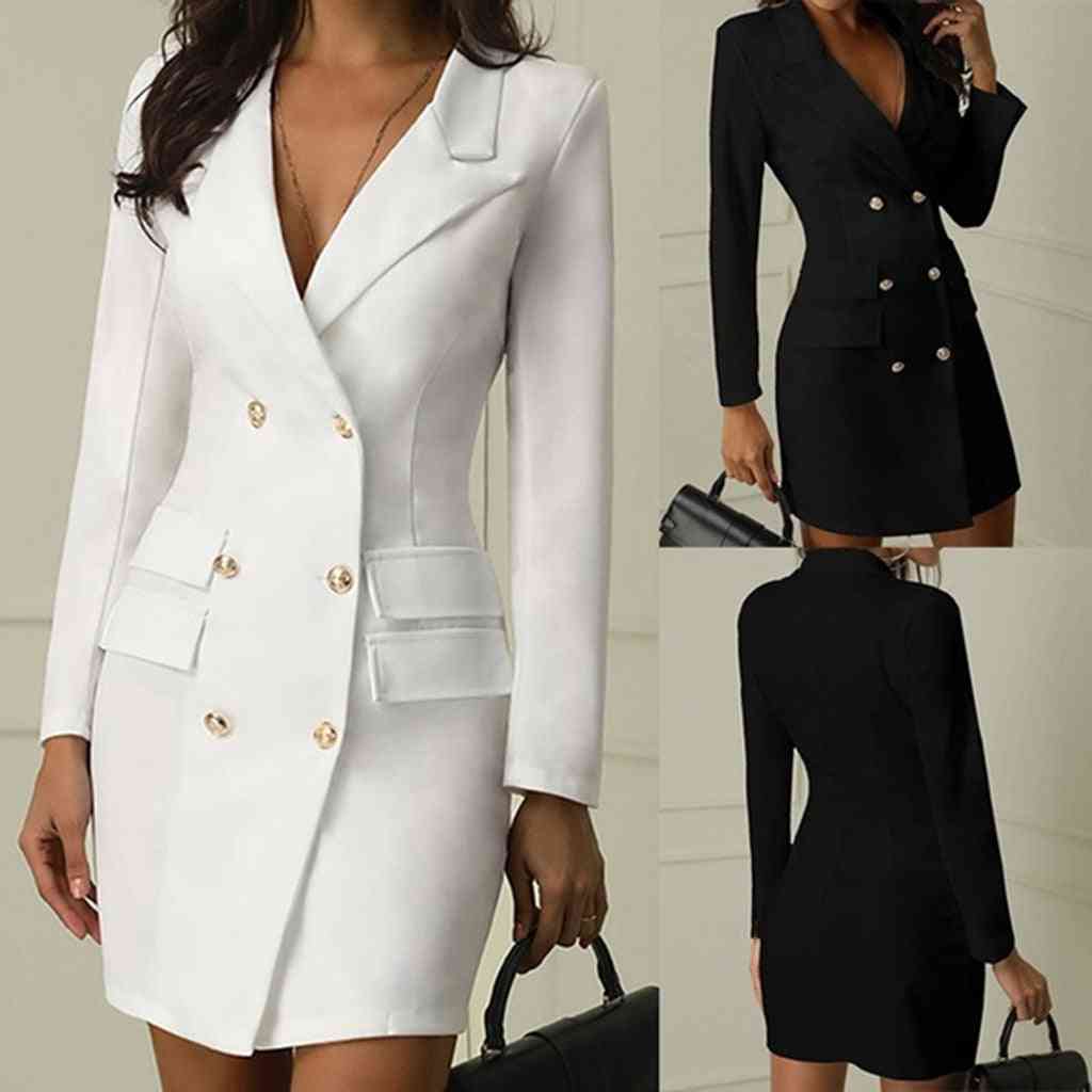 Fashion Office Suit Women Blazer Dress Double Breasted Button