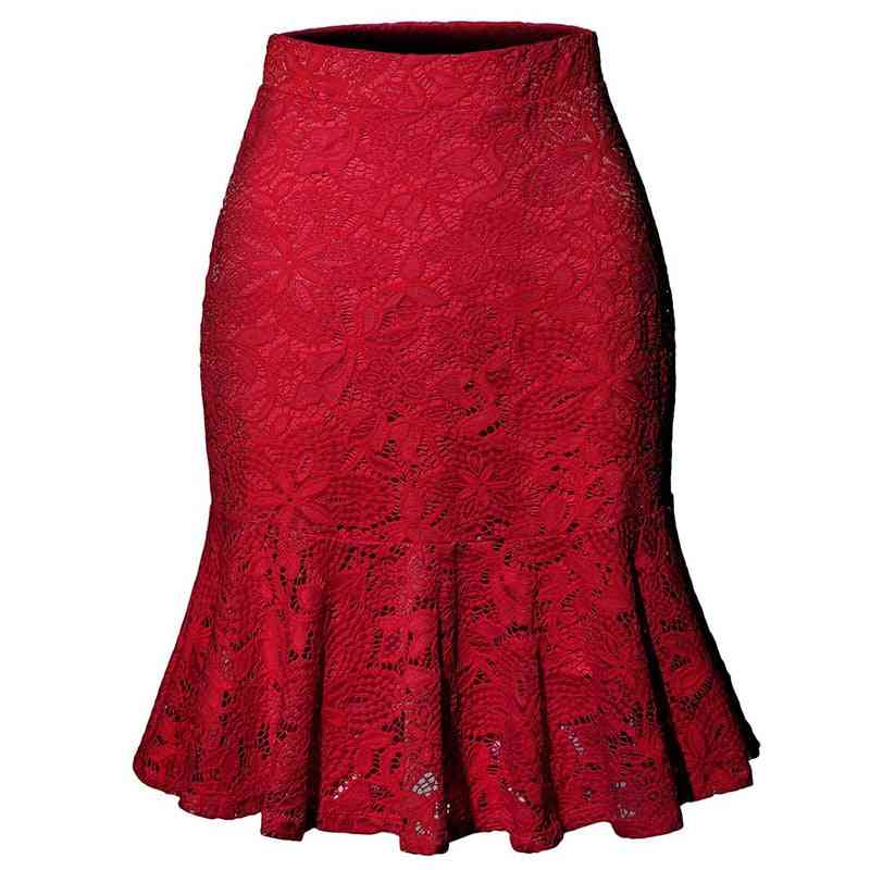 Women Pleated Casual Solid High Waist Office Lace Skirts