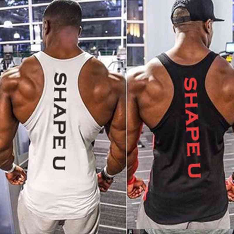 Camiseta masculina de ginástica e fitness, camiseta longa de musculação e colete muscular