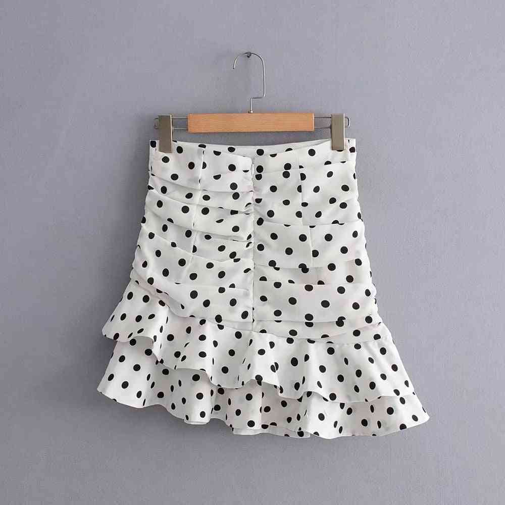 Asymmetrical Mini Skirts, Womens Polka Dot Ruffle Skirt