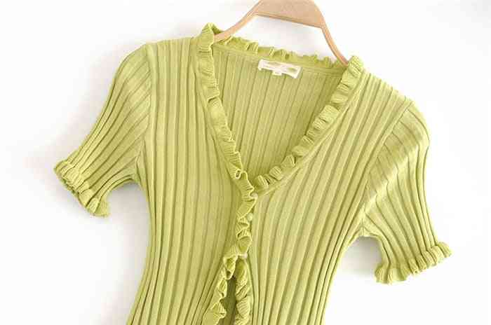 Chemises tricotées pour femmes, cardigan à col en V à élasticité simple, pulls / hauts