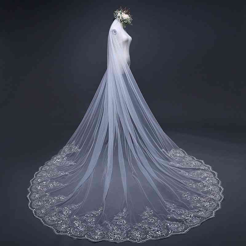 Cathedral Veils Long Lace Edge Bridal Veil With Comb