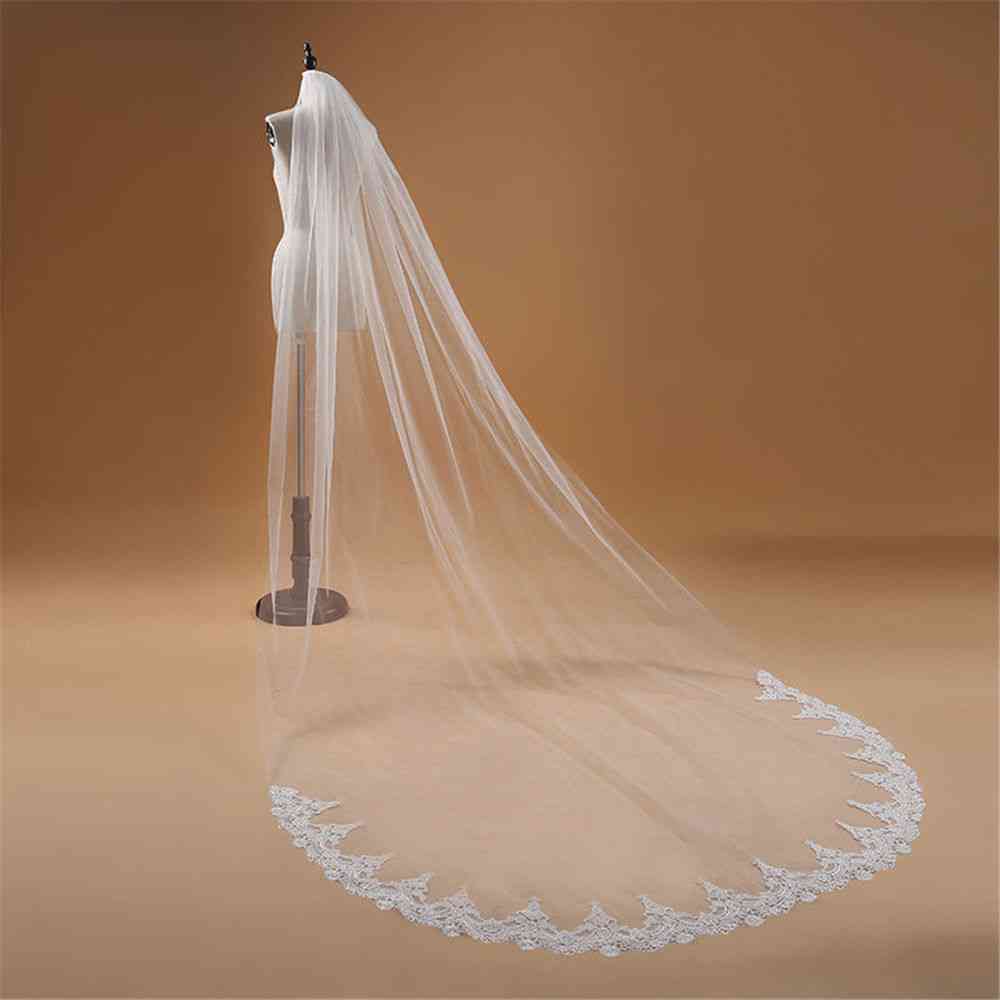 One Layer Lace Edge Cathedral Veil Long Bridal Accessories
