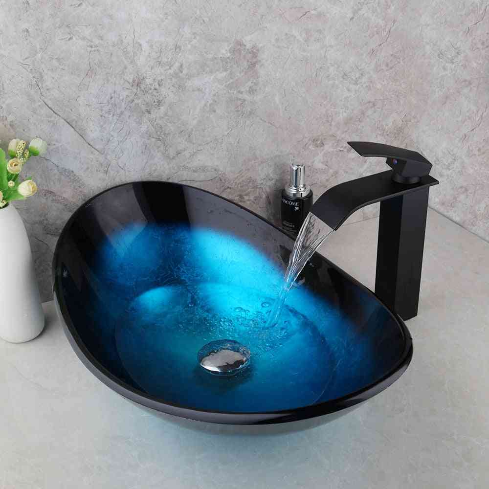 Hand-painted, Waterfall Spout Basin Tap, Bathroom Sink Washbasin Set