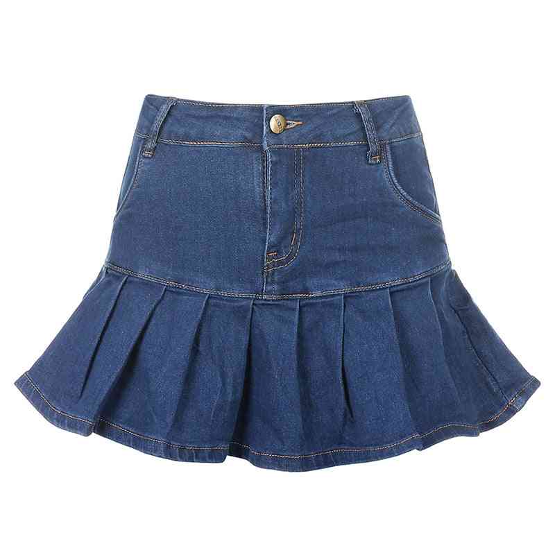 Women's High Waist Pleated, Zipper Mini Jeans Skirts