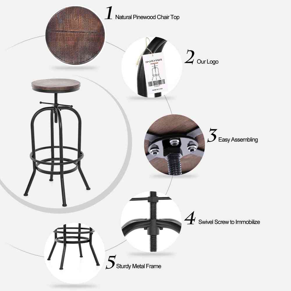 Scaun de masă pentru bucătărie, reglabil în înălțime, din lemn natural de pin