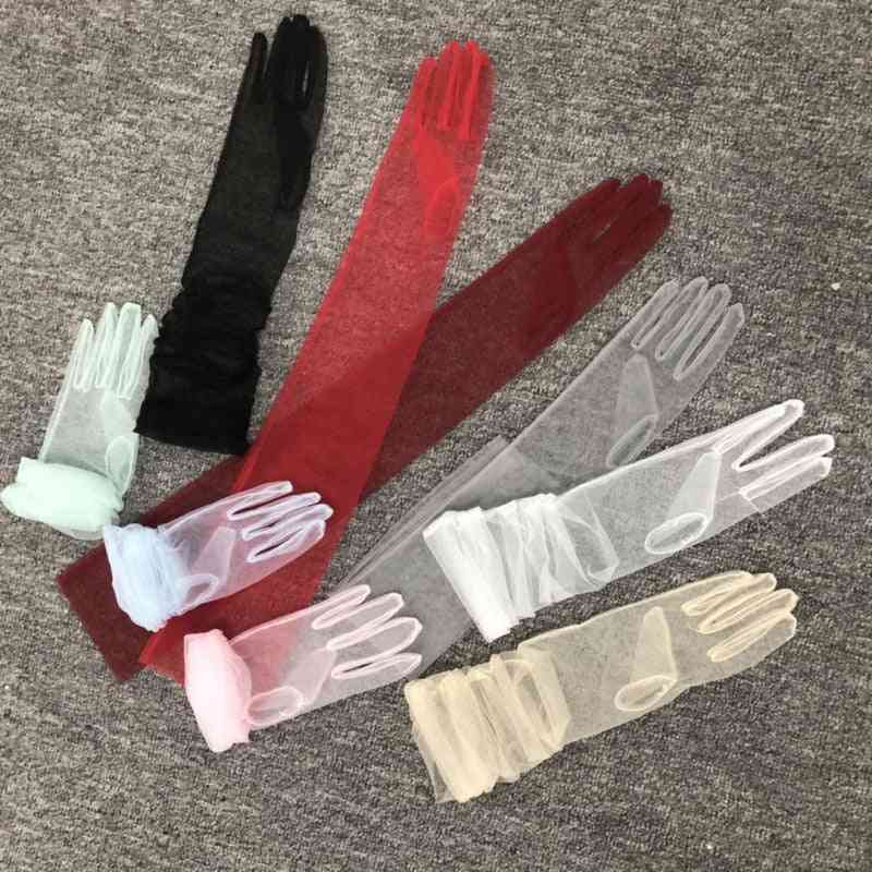 ултратънък лак от тюл, дълги прозрачни прозрачни ръкавици за булки