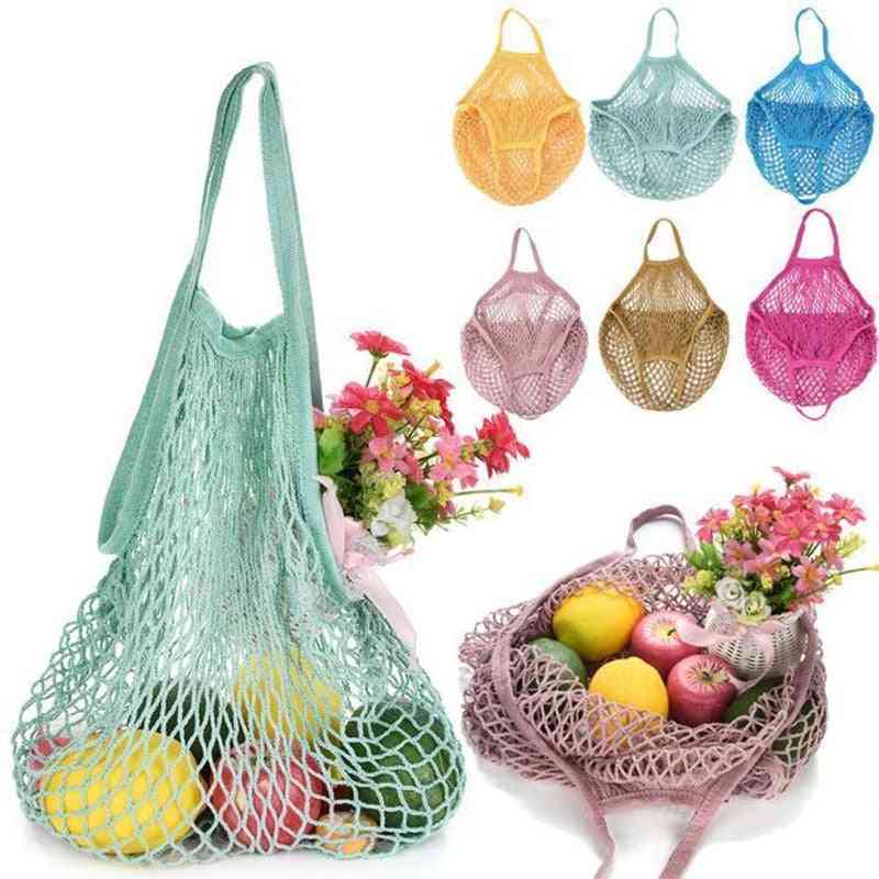 Velké bavlněné nákupní tašky, kabelka ze síťoviny na skladování ovoce