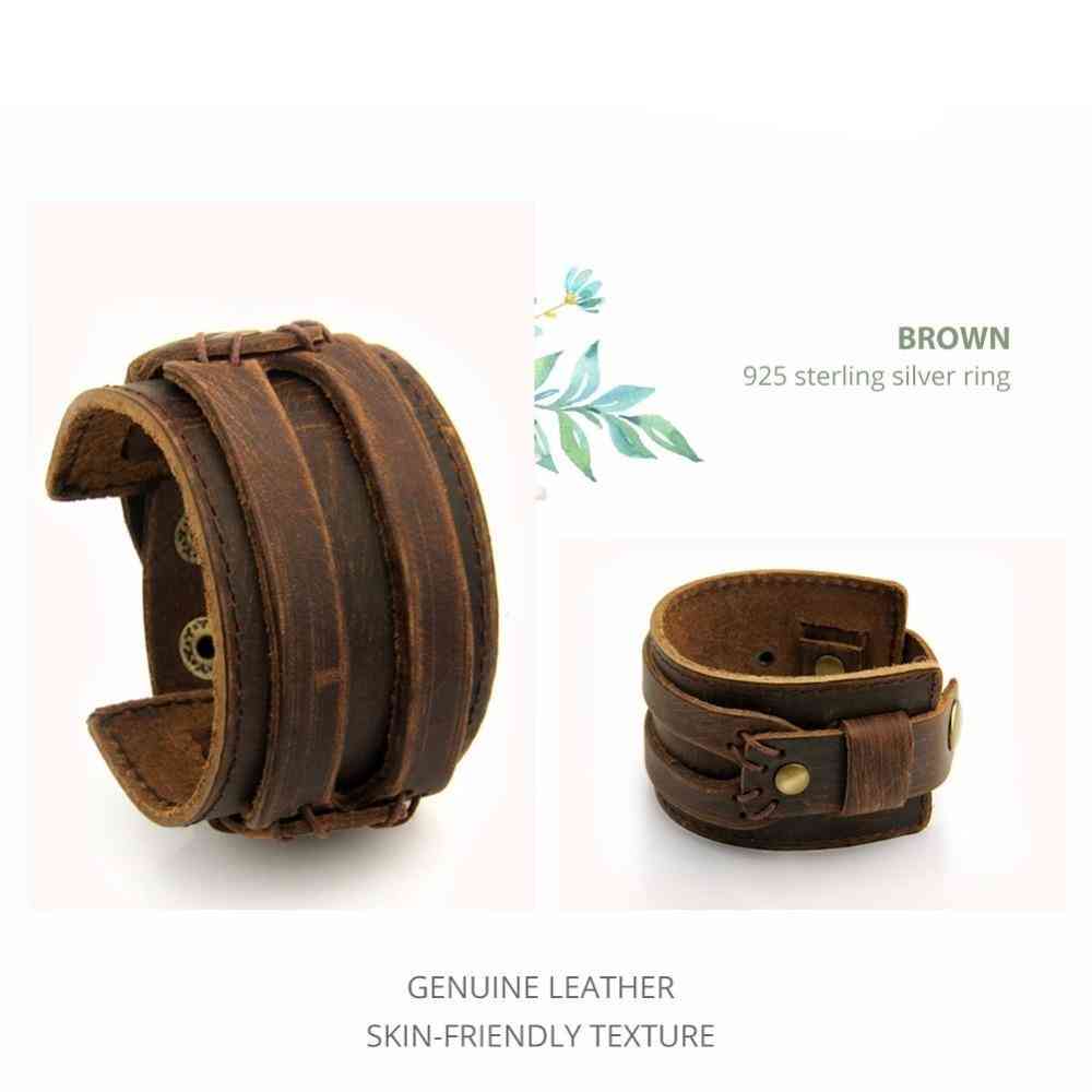 Unisex Leather Cuff Double Wide Bracelet